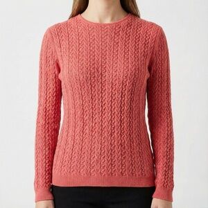 VINTAGE Wainscott 100% Cotton Cable Knit Sweater Pink Coral Pullover Sz M EUC